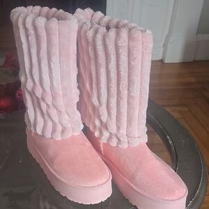 Pink Faux Fur Women's Boots